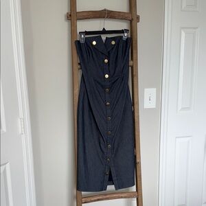 Chic Blue Denim Button-Front Corset Dress with Gold Accents